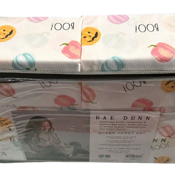 Rae Dunn Queen Sheet Set BOO Cute Goth Kawaii Farm Pumpkin Witchy Decor NEW 2024 - Picture 6 of 7